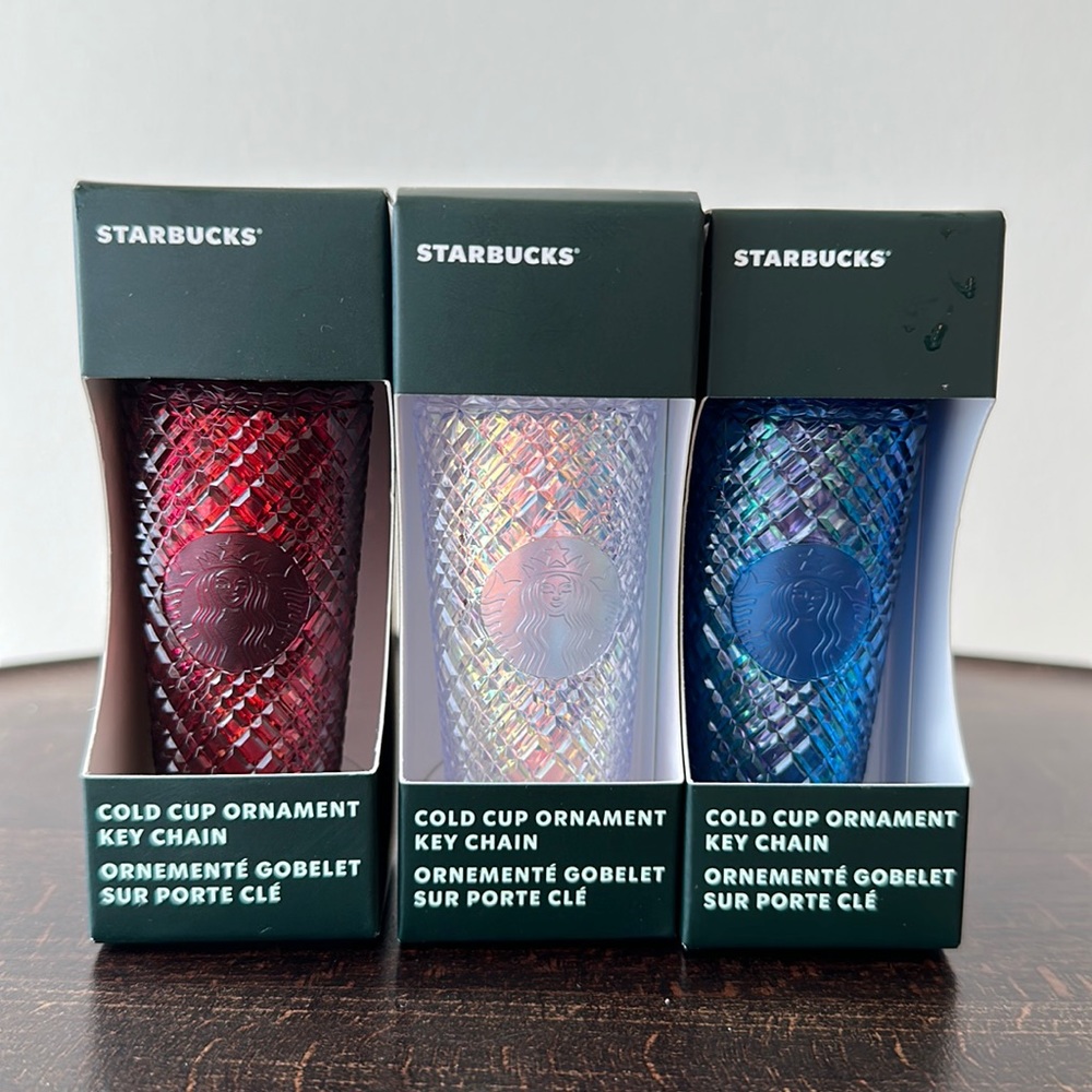 Set of 3 Starbucks Studded Tumbler Keychains in Red, White & Blue